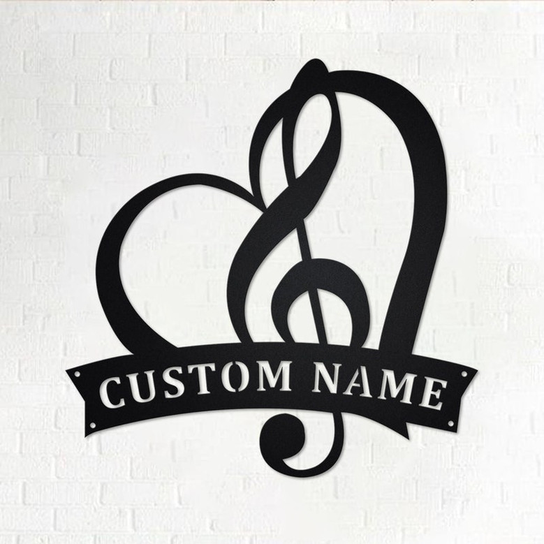 Custom Treble Clef in Heart Music Metal Wall Art, Personalized Music Teacher Name Sign Decoration For Room, Music Classroom Home Decor