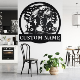 Custom US Patriotic Eagle Soldier Player Metal Wall Art, Personalized Soldier Name Sign Decoration For Room, Soldier Metal Home Decor