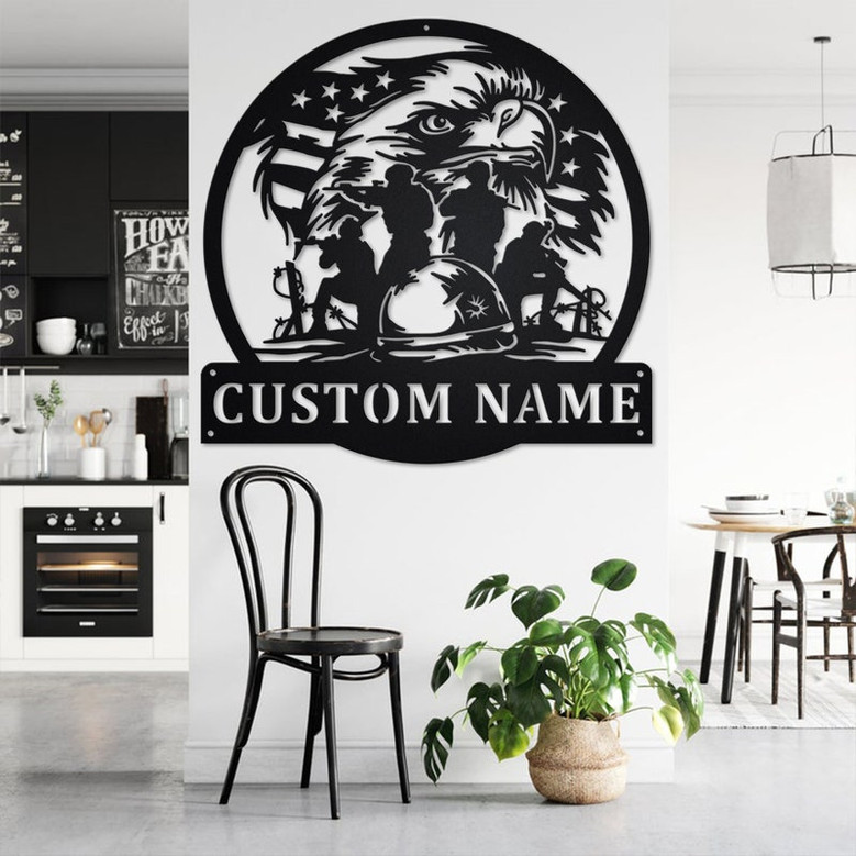 Custom US Patriotic Eagle Soldier Player Metal Wall Art, Personalized Soldier Name Sign Decoration For Room, Soldier Metal Home Decor