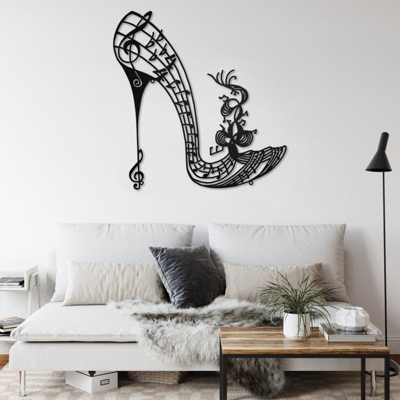 Music High Heel Shoe Metal Wall Art, Music High Heel Shoe Decoration For Room, Music High Heel Shoe Home Decor, Music Classroom Metal Sign