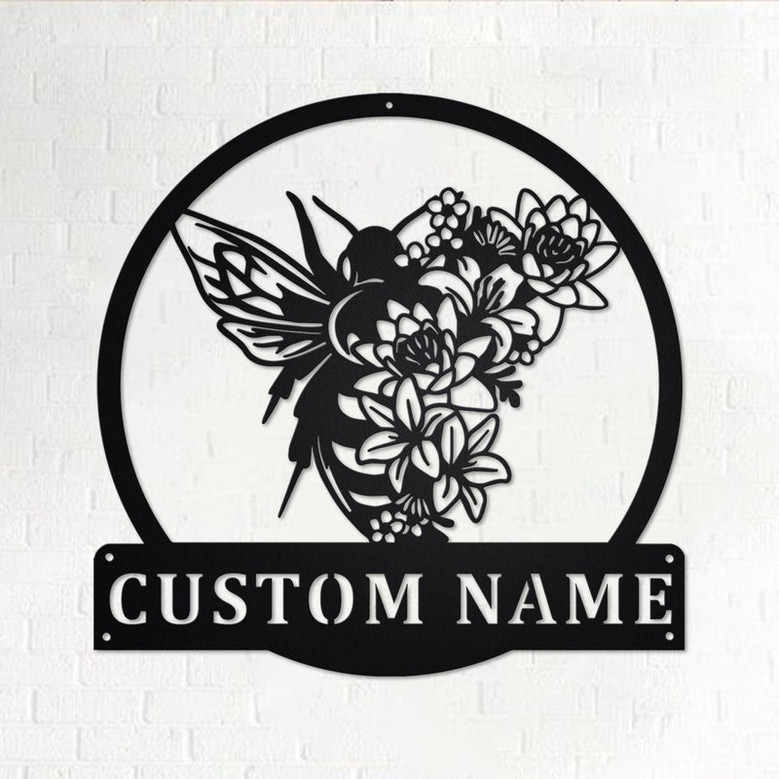 Custom Floral Bee Metal Wall Art, Personalized Beekeeper Name Sign Decoration For Room, Bee Metal Home Decor, Custom Floral Bee, Honey Bees