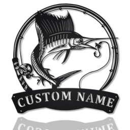 Personalized Sailfish Fishing Fish Pole Metal Sign Art | Custom Sailfish Fishing Metal Sign | Sailfish Fishing Gift | Decor Decoration
