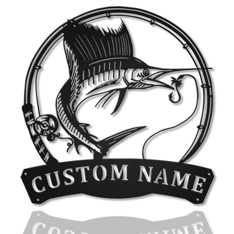 Personalized Sailfish Fishing Fish Pole Metal Sign Art | Custom Sailfish Fishing Metal Sign | Sailfish Fishing Gift | Decor Decoration