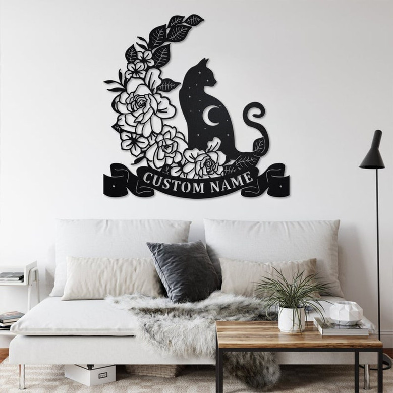 Custom Moon Cat Metal Wall Art, Personalized Cat Name Sign Decoration For Room, Cat Metal Home Decor, Custom Cat, Moon Cat Metal Wall Decor