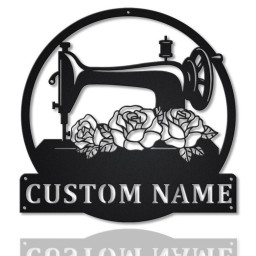 Personalized Floral Sewing Machine Monogram Metal Sign Art Custom Sewing Machine Metal Sign Sewing Lover Sign Decoration For Living Room