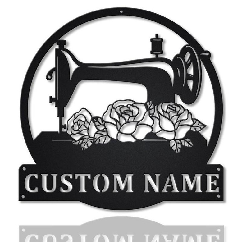 Personalized Floral Sewing Machine Monogram Metal Sign Art Custom Sewing Machine Metal Sign Sewing Lover Sign Decoration For Living Room