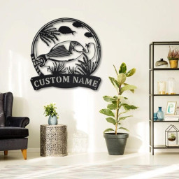 Personalized Parrot Fishing Fish Pole Metal Sign Art | Custom Parrot Fishing Fishing Metal Sign | Parrot Fishing Gift