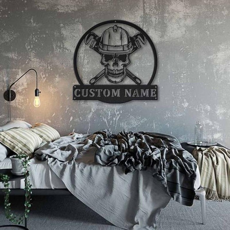 Personalized Skull Plumbing Metal Sign Art | Custom Skull Plumbing Monogram Metal Sign | Plumbing Gifts Funny | Hobbie Gift | Job Gift