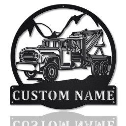 Personalized Tow Truck Monogram Metal Sign Art, Custom Tow Truck Metal Wall Art, Housewarming Outdoor Metal Sign