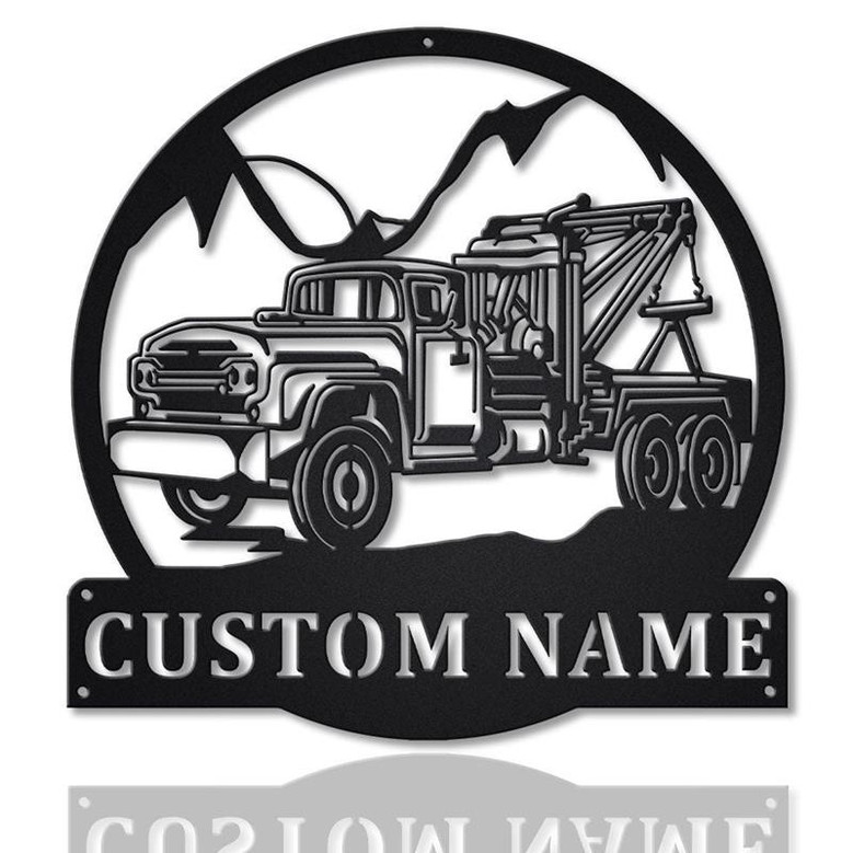 Personalized Tow Truck Monogram Metal Sign Art, Custom Tow Truck Metal Wall Art, Housewarming Outdoor Metal Sign
