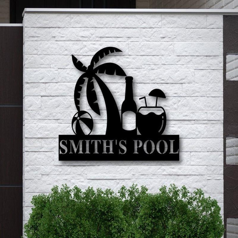 Personalized Beach Theme Sign,Custom Beach Theme Sign,Pool Drink Sign,Metal Family Name Sign for Beach,Pool House Decor, Beach Art