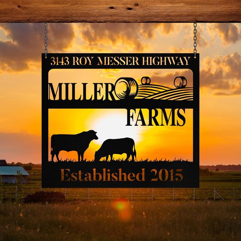 Personalized Metal Farm Sign Barn Cow Cattle Monogram Custom Outdoor Farmhouse Front Gate Wall Decor Art Gift