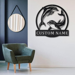 Personalized Couple Dolphin Metal Sign Art | Custom Dolphin Metal Sign | Beach Funny Gift | Decor Decoration | Birthday Gift