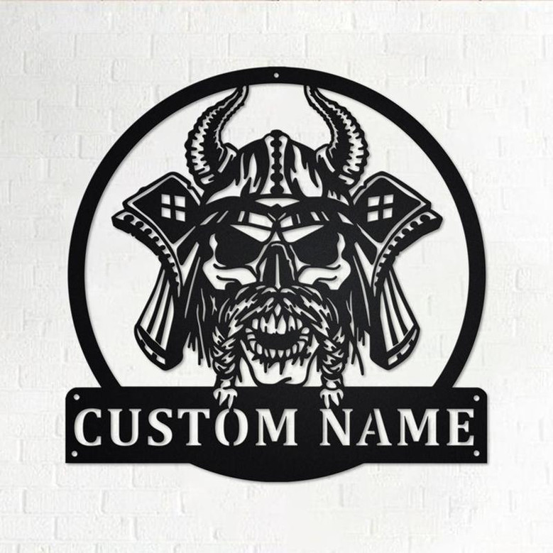 Custom Viking Skull Metal Wall Art, Personalized Viking Name Sign Decoration For Room, Viking Metal Home Decor, Custom Viking Skull