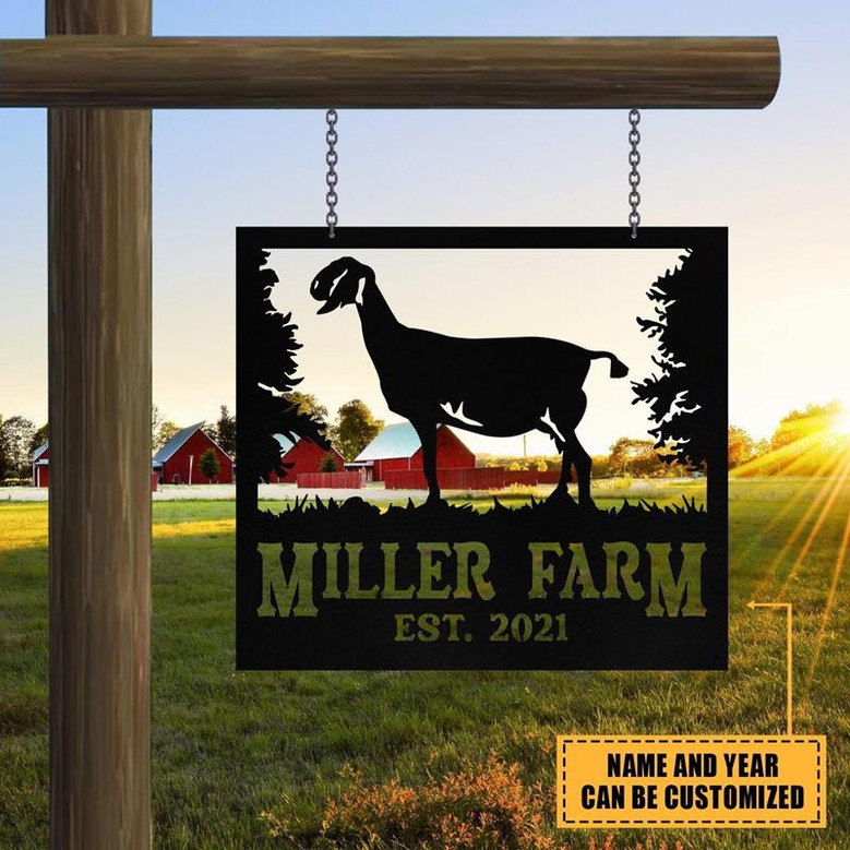 Personalized Metal Farm Sign Anglo Nubian Goat Monogram Custom Outdoor Farmhouse Front Gate Ranch Wall Decor Art Gift