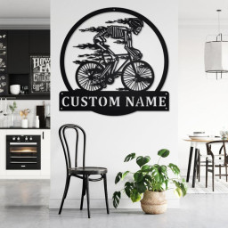 Custom Skull Bicycle Metal Wall Art, Personalized Skull Bicycle Name Sign Decoration For Room, Skull Bicycle Home Decor,Custom Skull Bicycle