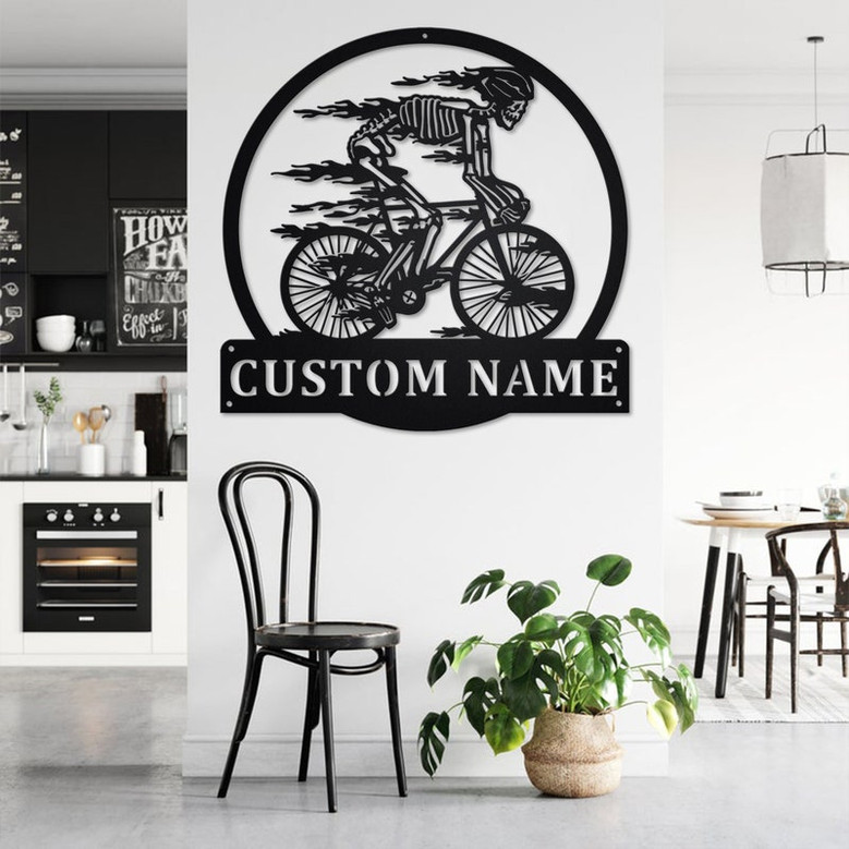 Custom Skull Bicycle Metal Wall Art, Personalized Skull Bicycle Name Sign Decoration For Room, Skull Bicycle Home Decor,Custom Skull Bicycle