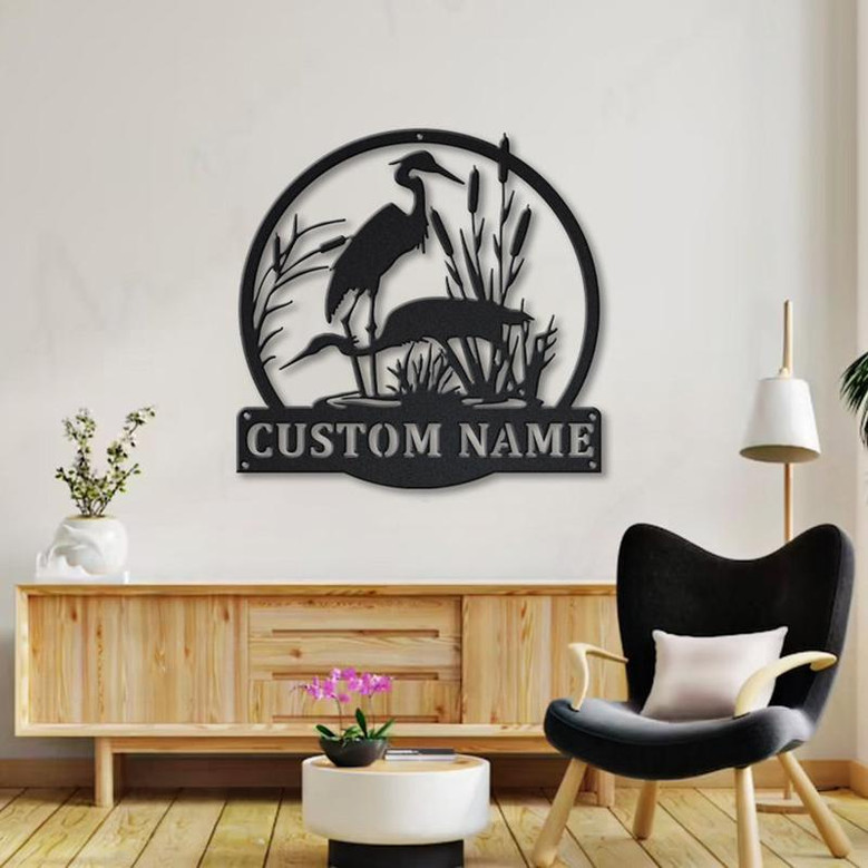 Personalized Herons Bird Monogram Metal Sign Art | Custom Herons Bird Metal Sign | Herons Bird Lover Sign Decoration For Living Room