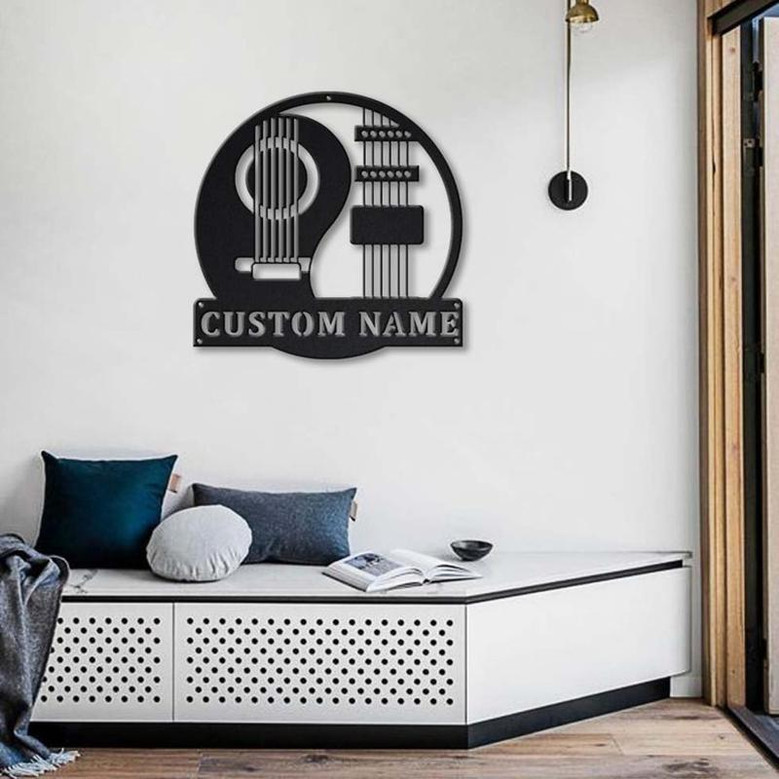 Personalized Yin Yang Guitar Monogram Metal Sign Art | Custom Yin Yang Guitar Monogram Metal Sign | Yin Yang Guitar Gift | Music Gift