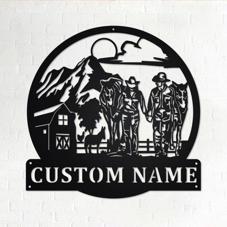 Custom Farmer Couple Metal Wall Art, Personalized Farmer Name Sign Decoration For Room, Farmer Metal Home Decor, Custom Farmer Couple