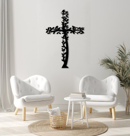 Cross Metal Wall Art, Tree and Birds Living Cross Hanging, Religious Home Accent, Jesus Metal Sign