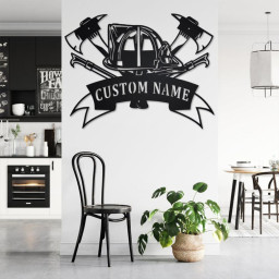 Custom Fire Fighter Tools Metal Wall Art, Personalized Firefighter Name Sign Decoration For Room, Firefighter Metal Home Decor, Firefighter