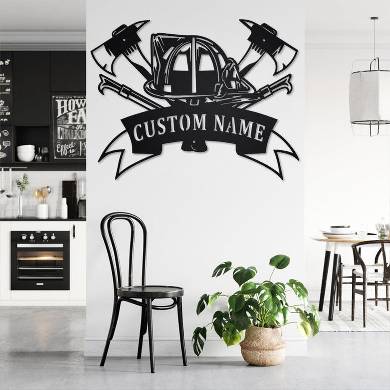 Custom Fire Fighter Tools Metal Wall Art, Personalized Firefighter Name Sign Decoration For Room, Firefighter Metal Home Decor, Firefighter