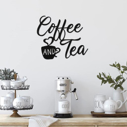Coffee and Tea Bar Sign Metal Hanging Wall Art Sign Black Coffee Cup Wall Decor Coffee Bar Sign for Cafe Farmhouse Kitchen Wall Decor