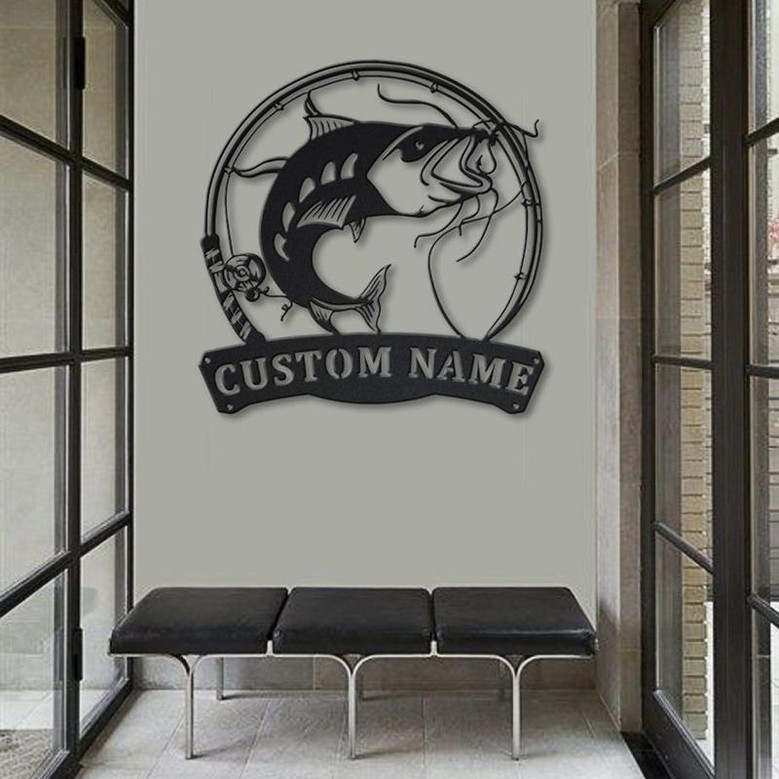 Personalized Catfish Fishing Fish Pole Metal Sign Art | Custom Catfish Fishing Metal Sign | Catfish Fishing Gift | Decor Decoration