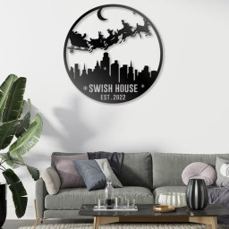 Custom Santa Claus Metal Wall Art, Personalized Santa Christmas Sign, Santa Coming To Town Metal Sign, Family Christmas Gift