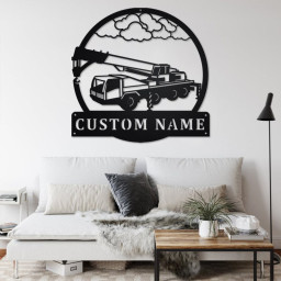 Custom Crain Truck Metal Wall Art, Personalized Truck Driver Name Sign Decoration For Room, Crain Truck Home Decor, Custom Truck