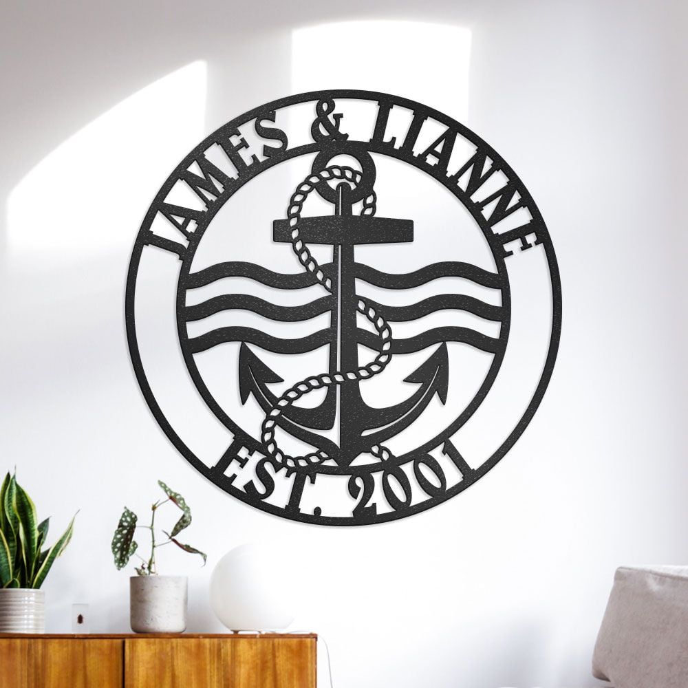Boating Metal Sign With Anchor, Personalized Metal Wall Art for Boaters