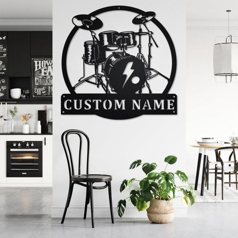 Custom Drummer Musical instrument Metal Wall Art, Personalized Drummer Name Sign Decoration For Room, Drummer Home Decor, Custom Drummer