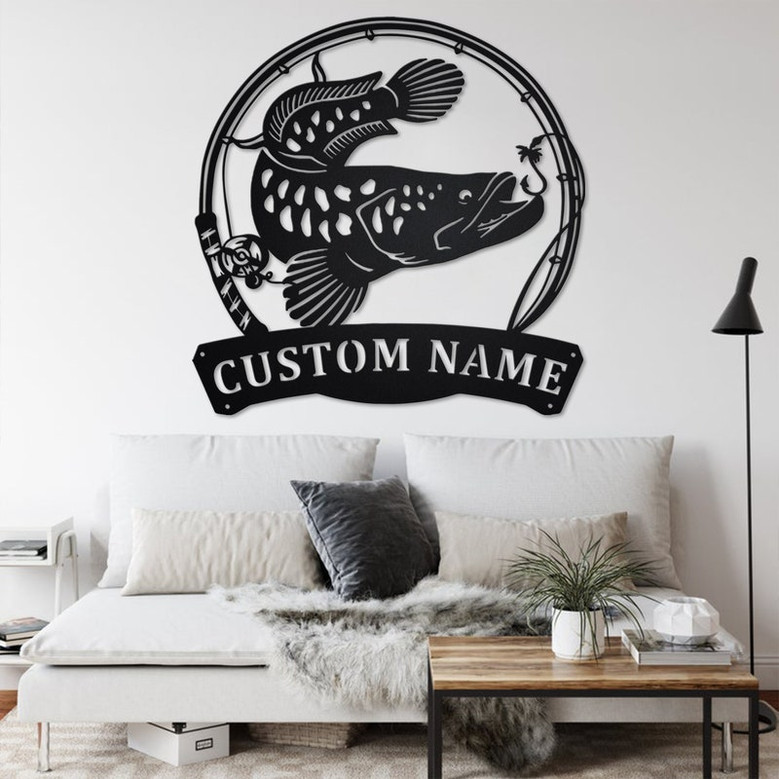 Custom Snakehead Fish Metal Wall Art, Personalized Snakehead Fish Name Sign Decoration For Room, Fishing Metal Home Decor, Custom Snakehead