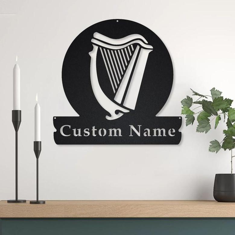 Personalized Celtic Harp Monogram Metal Sign Art | Custom Celtic Harp Metal Sign | Celtic Harp Gifts for Birthday | Music Gift