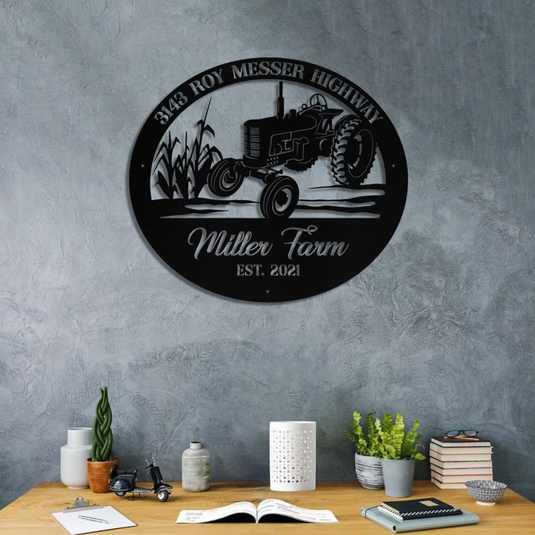 Personalized Metal Farm Sign Tractor Cornfield Monogram Custom Outdoor Farmhouse Front Gate Wall Decor Art Gift