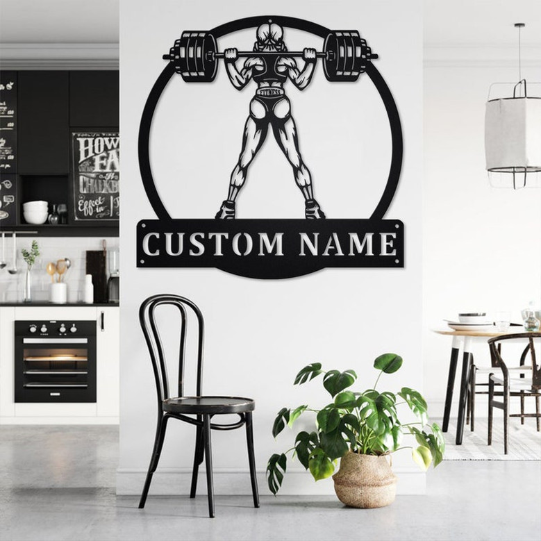 Custom Powerlifting Girl Metal Wall Art, Personalized Powerlifting Name Sign Decoration For Room, Powerlifting Metal Home Decor,Powerlifting