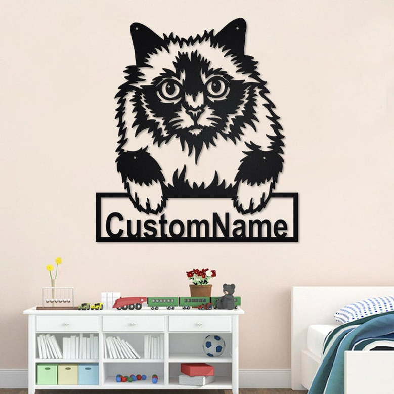 Custom Holy Burma Cat Metal Wall Art, Personalized Holy Burma Cat Name Sign Decoration For Room, Holy Burma Cat Home Decor,Custom Holy Burma