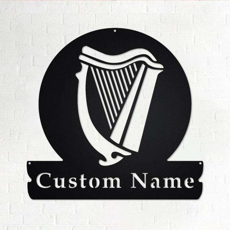 Custom Celtic Harp Metal Wall Art, Personalized Celtic Harp Name Sign Decoration For Room, Celtic Harp Home Decor, Custom Celtic Harp