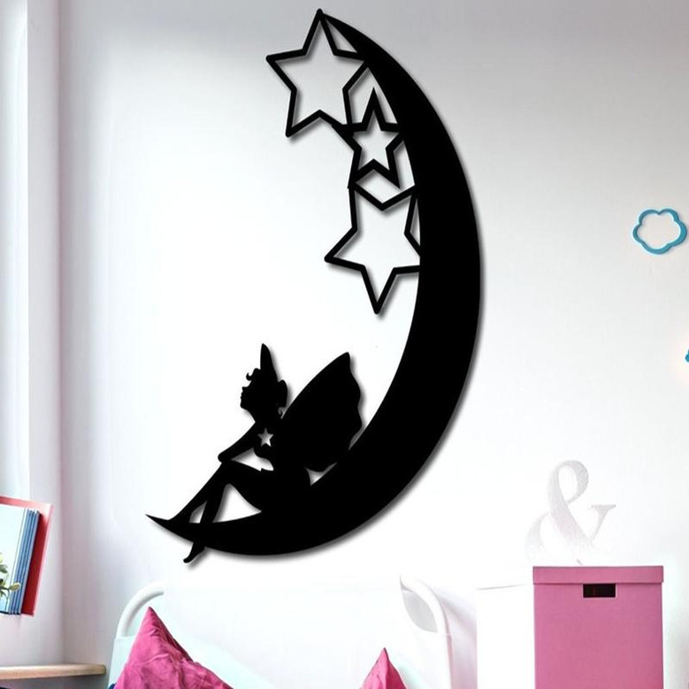 Metal Fairy, Fairy Gifts for Women Kids, Fairy Wall Art, Fairly Wall Decor, Fairy Moon Wreath, Fairy Nursery Decor, Fairy Metal Laser Cut