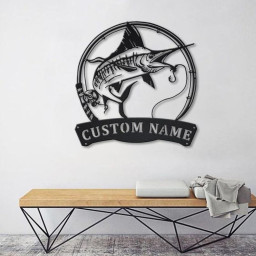 Personalized Swordfish Fishing Fish Pole Metal Sign Art | Custom Swordfish Fishing Metal Sign | Swordfish Fishing Gift | Decor Decoration