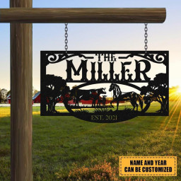Personalized Metal Farm Sign Horse Cow Monogram Custom Outdoor Farmhouse Ranch Stable Barn Wall Decor Art Gift