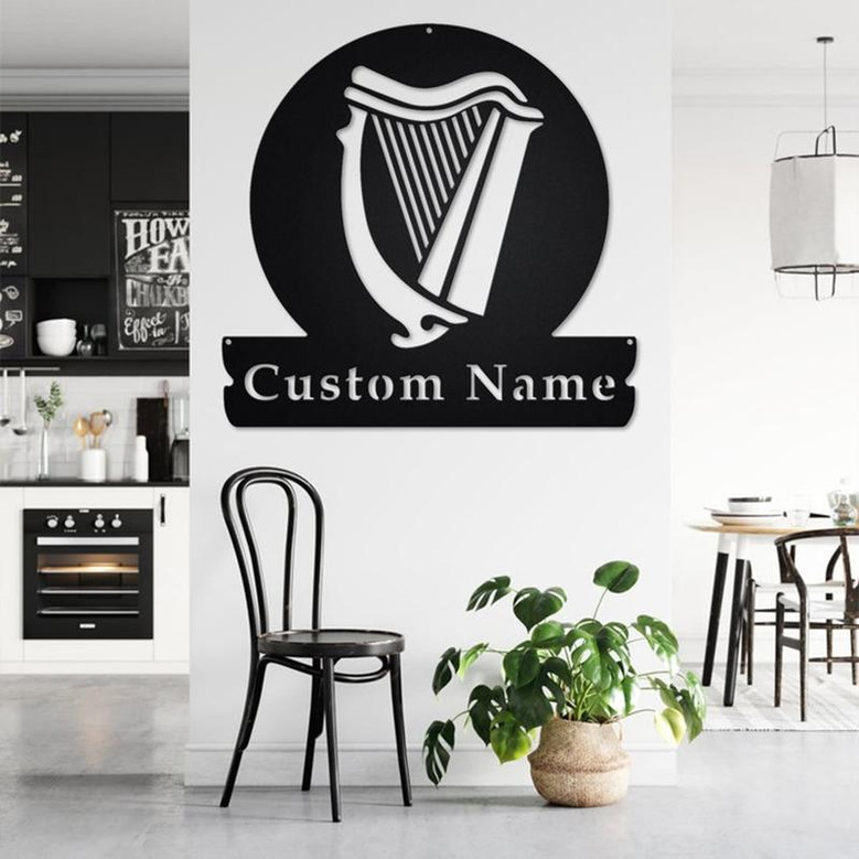 Custom Celtic Harp Metal Wall Art, Personalized Celtic Harp Name Sign Decoration For Room, Celtic Harp Home Decor, Custom Celtic Harp