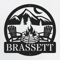 Cozy Fire Pit Metal Sign With Adirondack Chairs, Mountain Scene Or Lake Scene, Personalized With Custom Text