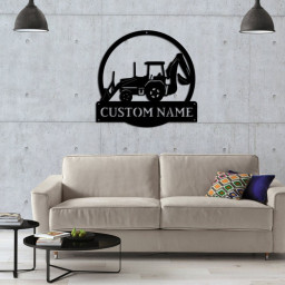 Personalized Backhoe Loader Truck Monogram Metal Sign Art Custom Backhoe Loader Truck Metal Wall Art Housewarming Outdoor Metal Sign
