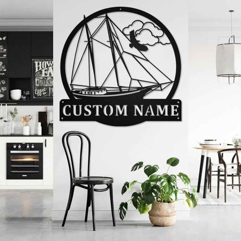Custom Schooner Ship Metal Wall Art, Personalized Schooner Ship Name Sign Decoration For Room, Schooner Ship Metal Home Decor