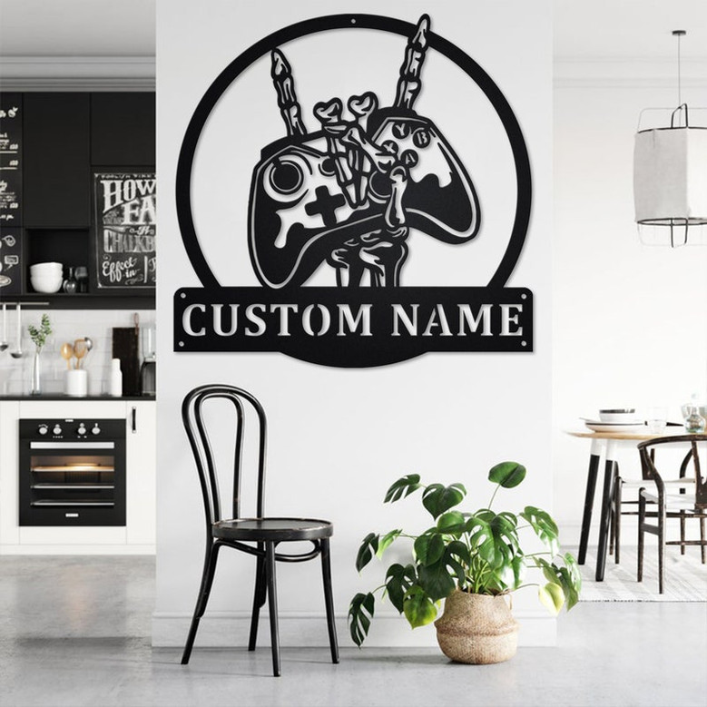 Custom Gamer Skeleton Metal Wall Art, Personalized Gamer Name Sign Decoration For Room, Gamer Home Decor, Custom Gamer Skeleton, Gamer Lover