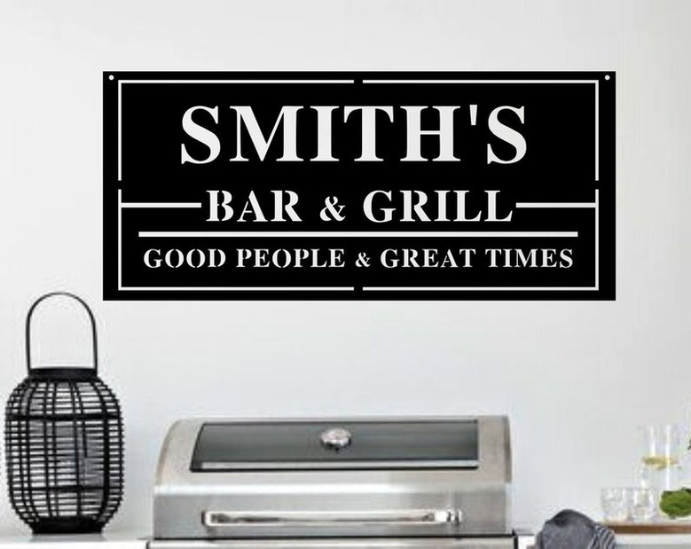 Personalized Pool & Patio Sign-Backyard Bar and Grill-Pool Deck Last Name Sign-Custom Family Name Sign-Modern Farmhouse Wall Art-Relax Enjoy