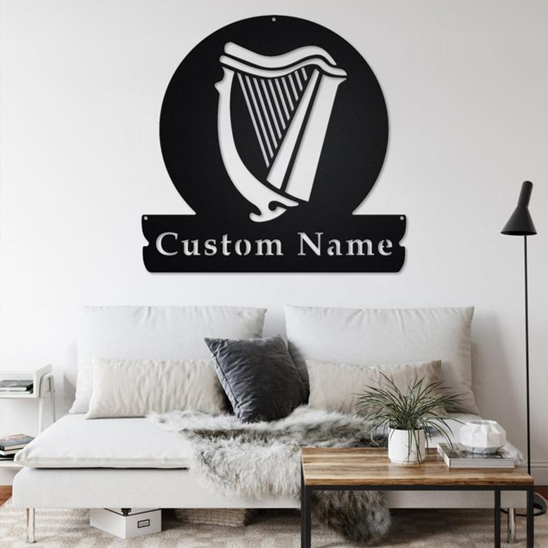 Custom Celtic Harp Metal Wall Art, Personalized Celtic Harp Name Sign Decoration For Room, Celtic Harp Home Decor, Custom Celtic Harp