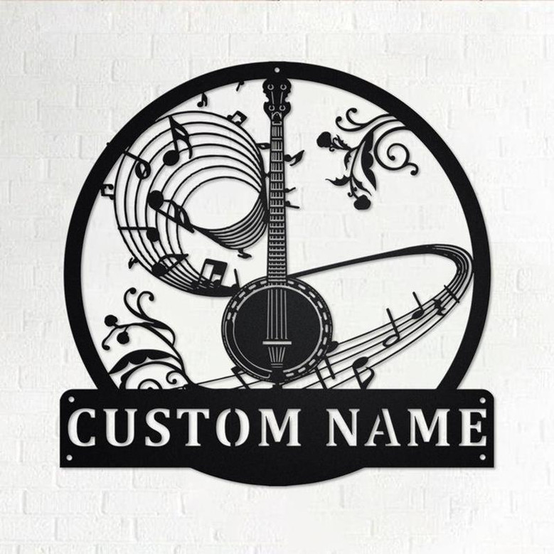 Custom Banjo Metal Wall Art, Personalized Banjo Name Sign Decoration For Room